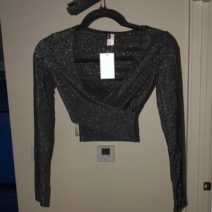 Glitter long sleeve criss cross crop top